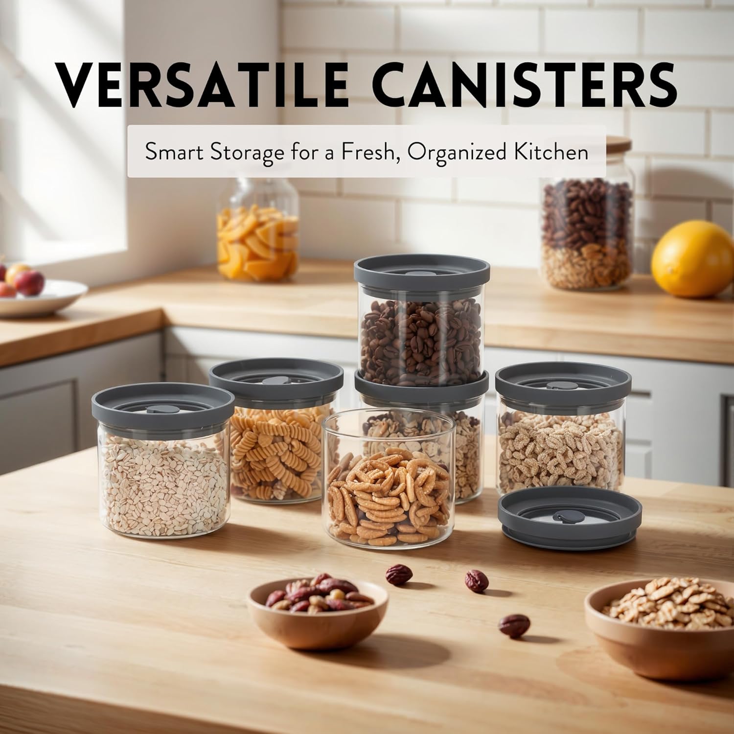 Airtight Borosilicate Glass Food Canisters Set of 6 (17.5 oz)