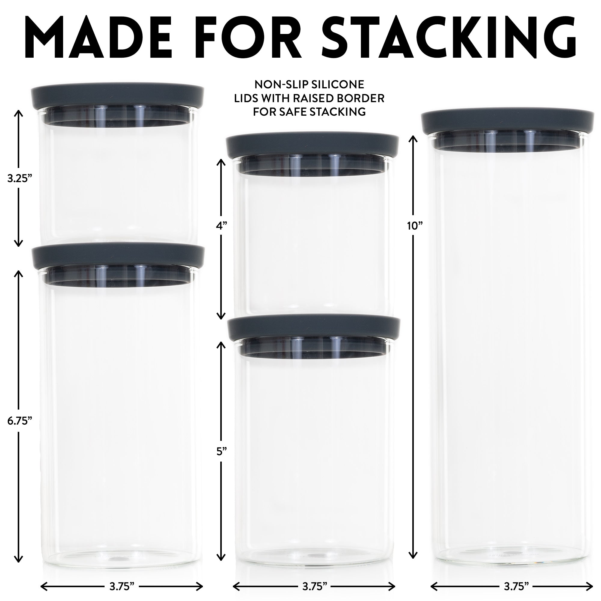 Airtight Borosilicate Glass Food Canisters Set of 5
